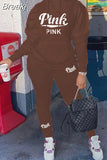 Hoodies Sporty Two Piece Set Women PINK Letter Print Sweatshirt And Skinny Pants Tracksuit Autumn Winter Casual