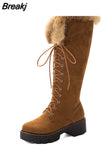dropship 2023 large size 43 winter warm fur Shoes woman outdoor snow boots Women shoelaces knee high Boots female