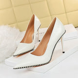 Breakj Retro Sexy High Heels Women's Shoes Ultra High Heel Shallow Mouth Pointed Metal Chain Rivet Single