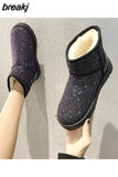 Women Glitter Boots 2023 Short Plush Woman New Warm Soft Ladies Ankle Boot Winter Fur Bling Platform Female Casual