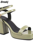 New Fashion 2023 Chunky High Heels Sandals Summer Ankle Buckle Riveted Design Ladies Sandals Comfy Walking Simply