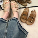 Sandals Low-Heeled Shoes With Strap Suit Female Beige Open Toe New Gladiator Low-heeled Fashion Girls Flat Velvet Black