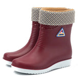 Non Slip Rain Boots Women Warm Mid Tube Round Toe Snow Boots Outdoor Water Shoes Waterproof Rain