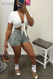 Summer Cargo Shorts Sets Women Sexy Short Pants Street Trousers 2023 Bow Lace Up Crop Top + Hight Waist Pockets