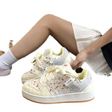 Breakj Cranberry Patchwork Color Thick Bottom Bread Shoes Female Lovely Versatile Casual Board Shoes Students Small White