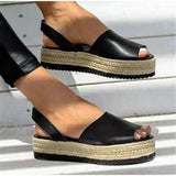 Sandals Summer Shoes Female Thick Bottom Hemp Platform Heel Sandals PU Leather Back Strap Casual Ladies Flat Shoes