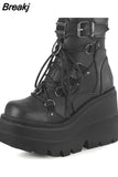 Design Gothic Style Platform Mid-Calf Boots Big Size 43 2023 New Winter INS Hot Sale Comfy Woman Shoes Motorcycle