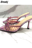 Women Sandals Summer Transparent Shoes Luxury Crystal Bowknot Slippers High Heels Mules Slides Ladies Party Wedding