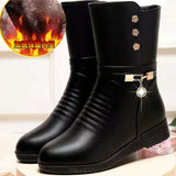 Leather Women's Boots Platform 2022 Winter New Women's Party with Snow Boots Mother Fashion Round Head Gothic Women's