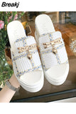 Slippers Platform Shoes Woman 2023 Slipers Women Heeled Mules On A Wedge Luxury Slides New Soft Heels Summer