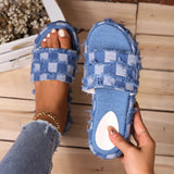 Breakj With Woolly Denim Cloth Thick-Bottomed Slippers Women's Summer Casual Style Fashion Square Lazy