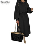 2022 Autumn Winter Elegant Hooded Robe ZANZEA Holiday Hoodies Vestido Female OL Casual Midi Dresses Women Solid Sweatshirt
