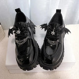 Women's Fashion Lolita Gothic Shoes College Style Black Pu Leather Platform Shoes Women Metal Chain Jk Uniform