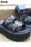 2023 Summer Woman Sandals Plus Size 43 High Platform Gothic Cosplay Wedges Comfy Woman Mules Shoes Outstoor