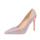 Breakj Korean Version Of Fashion Banquet Women's Shoes Thin Heel Shallow Mouth Pointed Head Sexy Show Thin Water Diamond Color Diamond High Heel Single