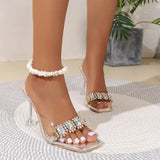 Crystal Women High Heels Slippers Summer PVC Transparent Shoes 2024 Open Toe Beach Flip Flops Sandals Pumps Mujer