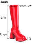 Autumn Women Mid Calf Boots Platform Block High Heels Slim Fit Zip Sexy Party Luxury Long Boots Big Size Shoes