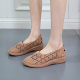 Breakj Casual Flat-Bottomed Hollow Hole Shoes Women Retro Round Head Pedal Lefu Shoes Lazy Single