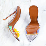 Transparent Shoes For Women's Sandals 2024 Summer Sexy Slippers Pointe Toe Thin Heels Stiletto Sandals Big Size Women