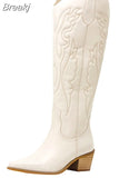 Western Boots 2023 Hot Fashion Pointed Toe Embroidery Vintage Style Country Knee-high Boots Retro Dress Comfort
