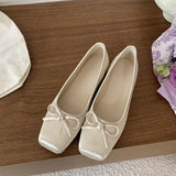 Breakj New Square-Headed Flat Shoes Bow Ballet Ballet Princess Wind Pure Color Sweet Single Shoes