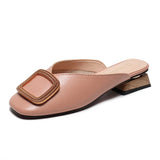Designer Women Mules Pumps Sexy Buckle Wooden Block Heel Elegant Ladies Office Casual Shoes Party Women