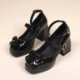 Women Pumps Mary Jane Lolita shoes Gothic Chunky High Heel Platform shoes Female Tied Cosplay Harajuku Black Shoes bows