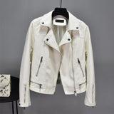 New Autumn Faux Soft Leather Pu Motorcycle Women Rivet Zipper Jacket Coat Female Turndown Collar Slim Biker
