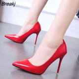 Plus Size 34-44 Hot Women Shoes Pointed Toe Pumps Patent Leather Dress High Heels Boat Wedding Zapatos Mujer