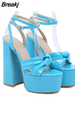 Women's Sandals 2023 Summer New Fashion Butterfly-knot Elegant Lady Single Shoes Thick Heels Ankle Buckle