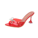 Breakj Summer New Crystal And Cool Slippers Women Large-Size Bows Solid Color Fashion High-Heeling Slippers