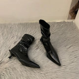 Temperament High Heel Thin Short Boots Women's Shoes 2024 New Brown Autumn And Winter Plus Velvet Pointed Boots Small Bare