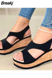 Women 2023 Summer Wedges Thick Bottom Shoes Solid Buckle T-Strap Open Toe Sandals Casual Ladies Platform Shoes Zapatillas