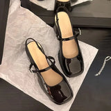Heels Mary Jane Sandals Women 2023 Summer Red Patent Leather Slingbacks Pumps Woman Square Toe Thick Heeled Shoes