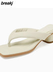 Size 33-40 Women Sandals Real Leather Flip Flops Medium Heel Summer Shoes For Women Slippers Casual Home Outdoor