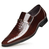 7701 Crocodile Men's Patent Leather Business Leather Shoes Set Pointed Toe Slim Leather Shoes Men's