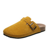 Breakj Size 35-45 Vintage Women's Shoes One Foot Flat Bottom Bag Head Half Slippers Women's Summer Wear Round Head Belt Buckle Cool