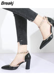 Summer Footwear High Heels T Strap Rivet Pumps Chunky Heels Sandal Patent Leather Dress White Wedding Shoes Ladies