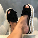 2021 Bow Sandals Summer Flat Shoes Butterfly-knot Shoes Women Designers Wedge Heel Ladies Beach Party Sand Women Shoes