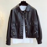 Spring Autumn New Women Faux Leather Jacket Single Breasted Short Loose PU Leather Coat Female Moto Biker Street