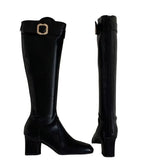 Breakj Brown Square Head With Long Boots Woman 2025 New Autumn But Knee High
