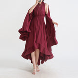 Court Style Dress 2025 Summer V Collar Design Wood Ear Ultra-Long Sleeve Cape Dress Women's