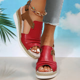 Breakj Fish Mouth Slope Heel Sandals Large-Size Folded Belt Buckle Bottom Hemp Rope Soles Women's Sandals In The Summer Of