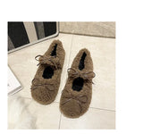 Knot Lamb Wool Wool Shoes Women Wear 2023 Winter New Flat Shallow Mouth Bean Shoes And Wool Cotton Floating