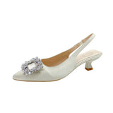 Size Baotou Sandals Women 2023 Summer New Fashion Pointed Diamond Square Buckle Fine Heel Fashion Sandals