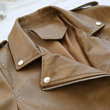 Spring Autumn Women Faux Leather Jacket Slim Streetwear Khaki Leather Coat Biker Moto Jacket with Belt Female