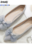 Blue Bow-knot Ballet Flats Women Shoes Loafers Ballerina Woman Elegant Cozy Pointed Toe Shallow Moccasins Size