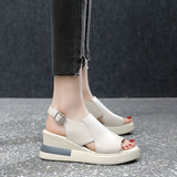 Breakj Bottom Slope Heel Sandals Women 2023 New Summer High Heel Fish Mouth Women Shoes Soft Leather High Loose Cake