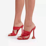 Party Shoes Summer High Heels Large Size Fish Mouth Fashion Pleated Gold Solid Stiletto Ladies Sandal Zapatos De
