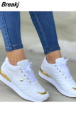 Women 2023 Autumn Wedges Lace-Up Sneakers Solid Color Sewing Platform Sport Style Vulcanized Shoes Casual Ladies Tennis